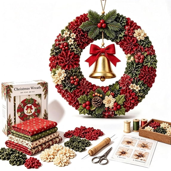 Christmas 3D Fabric Wreath DIY Kit for Holiday Party Home Front Door Decoration