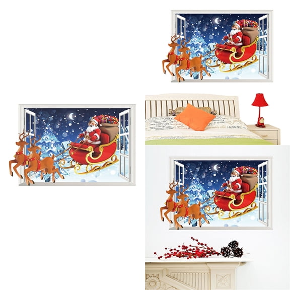 Christmas 3D Fake Window Wall Stickers for Living Room Bedroom Background Decor, Holiday Home Displays and Festive Parties, Great for Christmas Decorations-as show