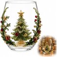 thumbnail image 1 of Christmas 3D Glass Cup Collection, Stemless Tumbler With Christmas tree, Hand Painted Holiday Ornament Glassware, Festive Gift for Kitchen Party Table Decor(Christmas tree), 1 of 7
