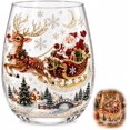 thumbnail image 1 of Christmas 3D Glass Cup Collection, Stemless Tumbler Hand Painted Holiday Ornament Glassware, Festive Gift for Kitchen Party Table Decor(Rindeer), 1 of 7