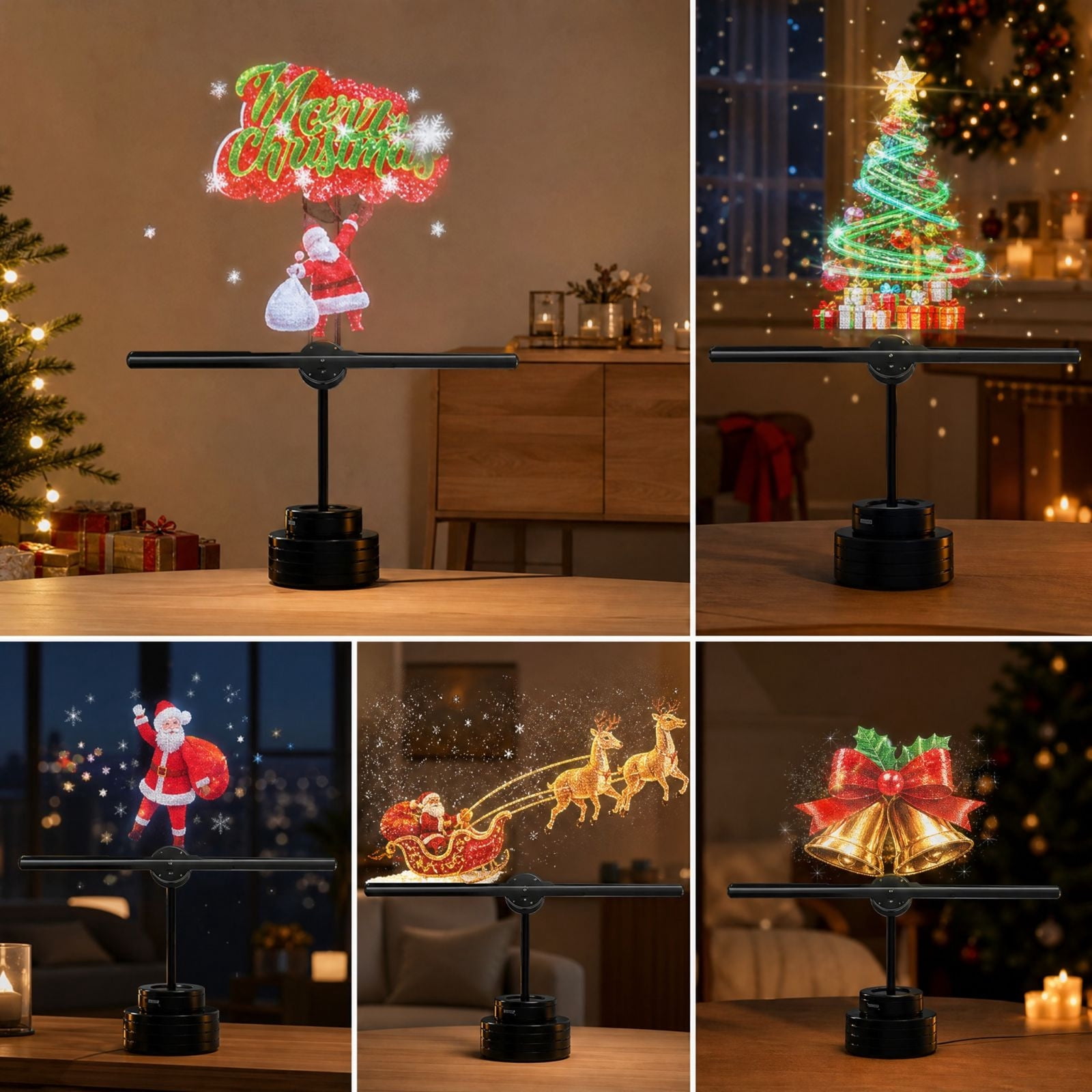 Christmas 3D Holographic Projection Fan Display, Rotating LED ...