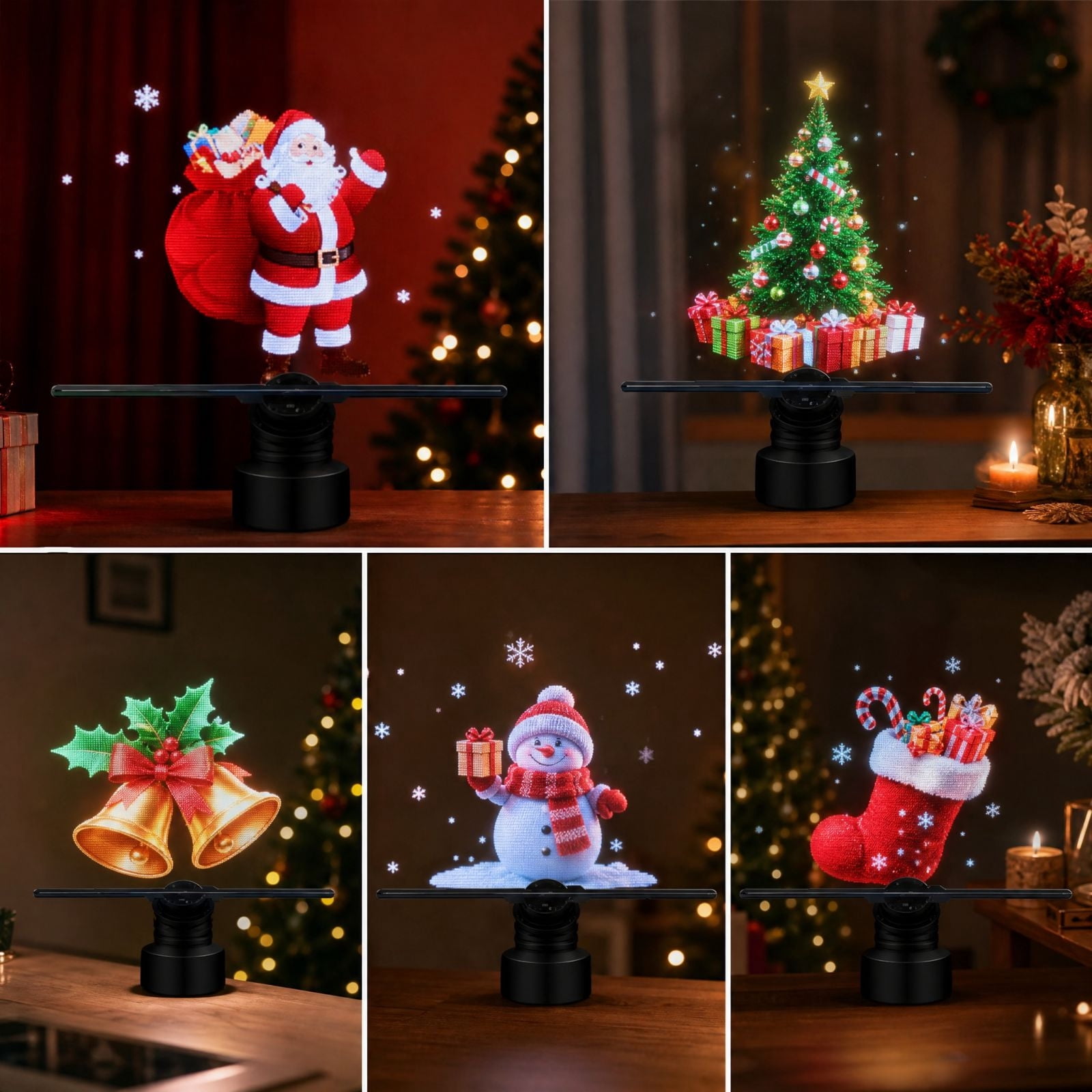 Christmas 3D Holographic Projection Fan Display, Rotating LED ...
