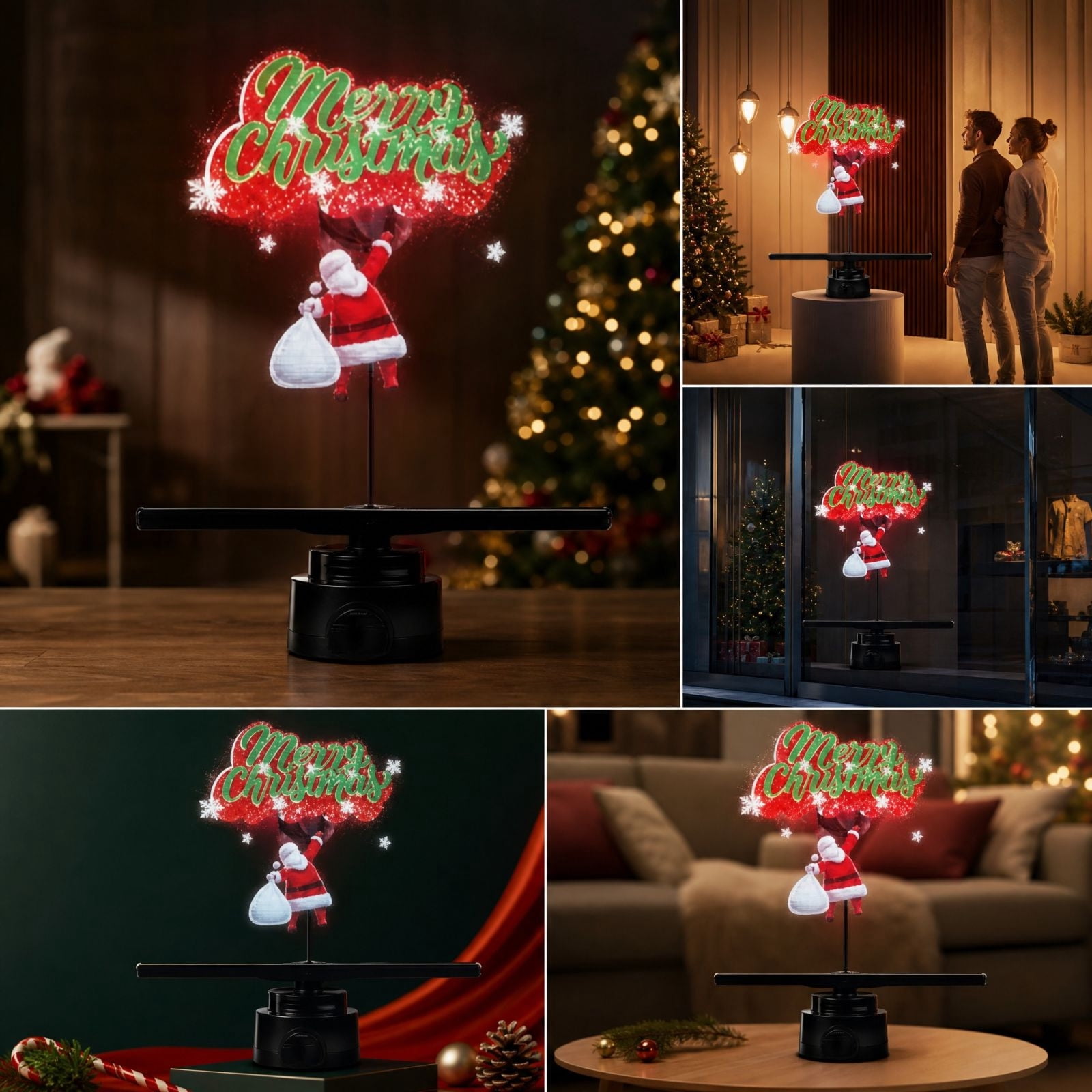 Christmas 3D Holographic Projection Fan Display, Rotating LED ...
