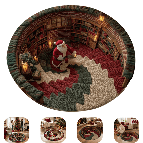 Christmas 3D Illusion Round Rug, 2026 New Gnome Printed Optical Illusion Carpet, Soft Circular Holiday Floor Mat for Xmas Party C