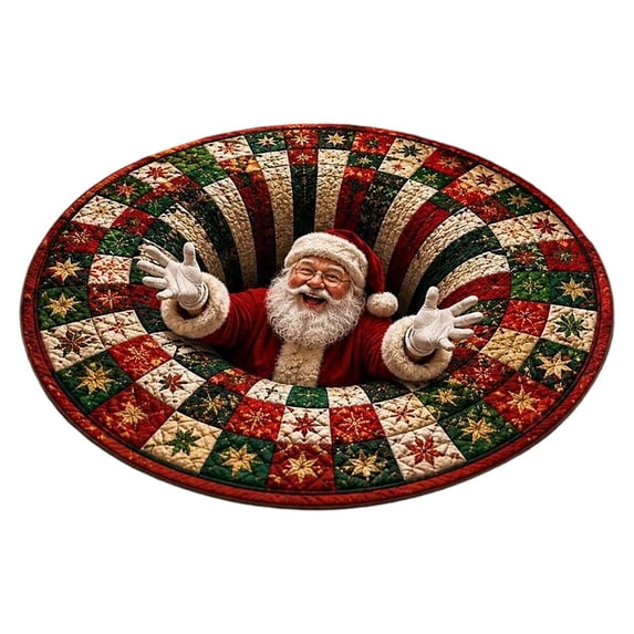Christmas 3D Illusion Rug, Round Santa Vortex Optical Floor Mat 31.49 Inch, Soft Polyester Non- Entryway Carpet for Living Room Bedroom Holiday Decor
