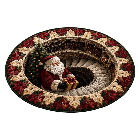 Christmas 3D Illusion Rug, Round Santa Vortex Optical Floor Mat 31.49 Inch, Soft Polyester Non- Entryway Carpet for Living Room Bedroom Holiday Decor