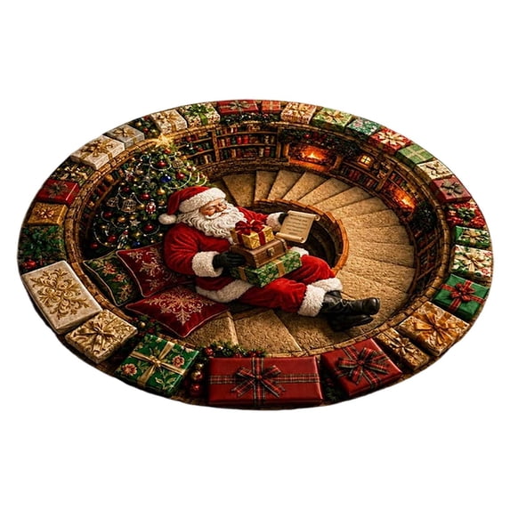 Christmas 3D Illusion Rug, Round Santa Vortex Optical Floor Mat 31.49 Inch, Soft Polyester Non- Entryway Carpet for Living Room Bedroom Holiday Decor