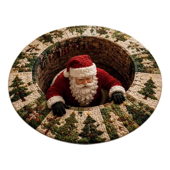 Christmas 3D Illusion Rug, Round Santa Vortex Optical Floor Mat 31.49 Inch, Soft Polyester Non- Entryway Carpet for Living Room Bedroom Holiday Decor