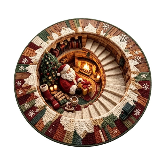 Christmas 3D Optical Circular Carpet Santa on Stairs Design Non ...