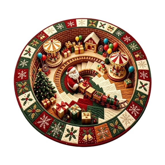 Christmas 3D Optical Circular Carpet Santa with Carousel and Gifts ...