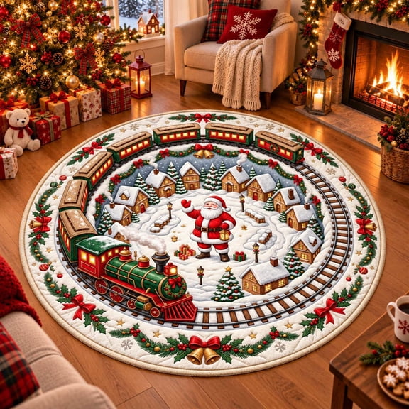 Christmas 3D Optical Illusion Rug, Round Non Slip Mat for Home Decor, Funny Santa Claus Rug, 3D Effect Design Floor Mat for Living Room, Entryway & Bedroom Christmas Decor