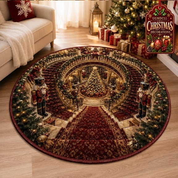 Christmas 3D Optical Illusion Rug, Vortex Round Carpets Xmas Decorations for Living Room Door Indoor Party