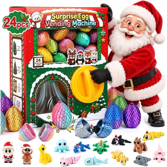 Christmas 3D Printed Animals Advent Calendar 2026 for Kids Vending Machine, 24 Pcs Eggs with 3d Printed Animal Figures, Party Favors, Reusable Vending Machine Toy, Gifts for Kids