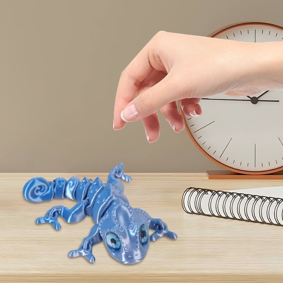 Christmas 3D Printed Articulated Chameleon Model Flexible Jointed Lizard Toy for Anxiety Relief and Creative Room Decor, Blue 6 Inch