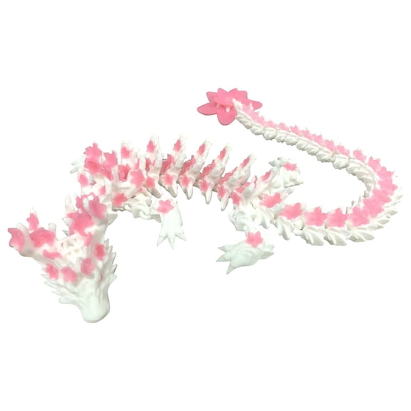 Christmas 3D Printed Cherry Blossom Dragon Articulated Flexible Figurine Enchanting Animal Sculpture for Home Display Shelf Car Decoration, Pink 12 Inch