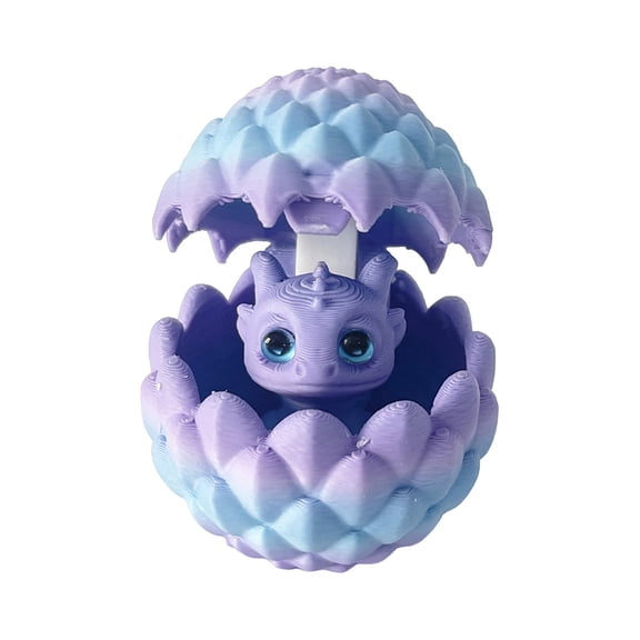 Christmas 3D Printed Dragon Egg with Movable Joint Dragon Figurine Flexible Mythical Creature for Stress Relief Creative Handmade Tabletop Ornament, Purple