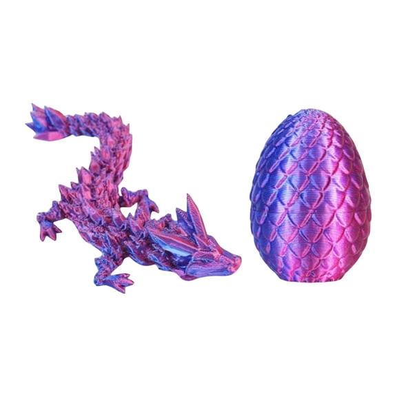 Christmas 3D Printed Dragon Egg with Articulated Crystal Mythical Creature Inside for Desktop Decoration and Fantasy Gift, Purple 5 Inch