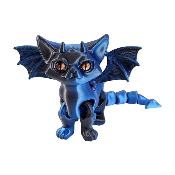 Christmas 3D Printed Flying Angel Demon Cat Movable Joint Pet Statue Cute Desktop Toy for office Stress Relief and Display, Blue, 6 Inch
