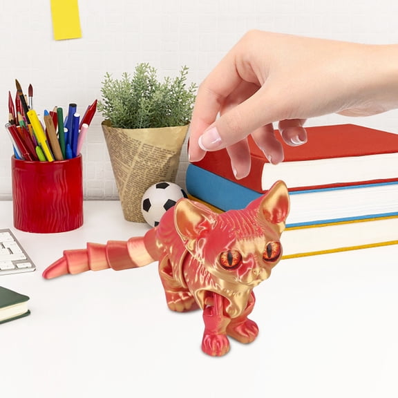 Christmas 3D Printed Fully Articulated Cat Statue Movable Joint Animal Figure for Stress Relief and Creative Interior Display Ornament Gift, Red 8 Inch