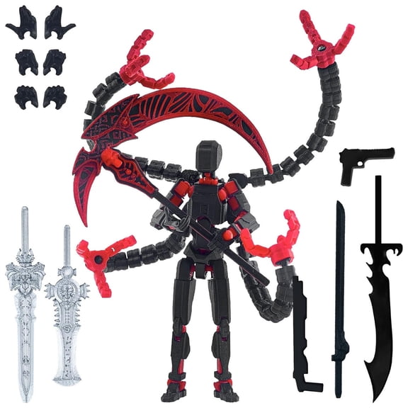 Christmas 3D Printed Multi Jointed Action Figure Robot Dummy 13 with Interchangeable Hands and Accessories for Desktop Decoration Stress Relief, Red