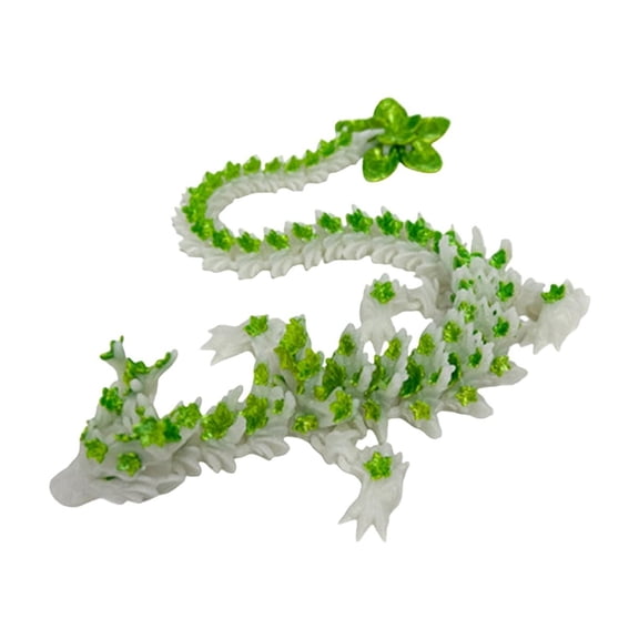 Christmas 3D Printed Dragon Flexible Articulated Action Figure Glowing Cherry Blossom Mythical Creature Ornament for Desk Shelf Car Decor Home Office, Green 11x2x1 Inch