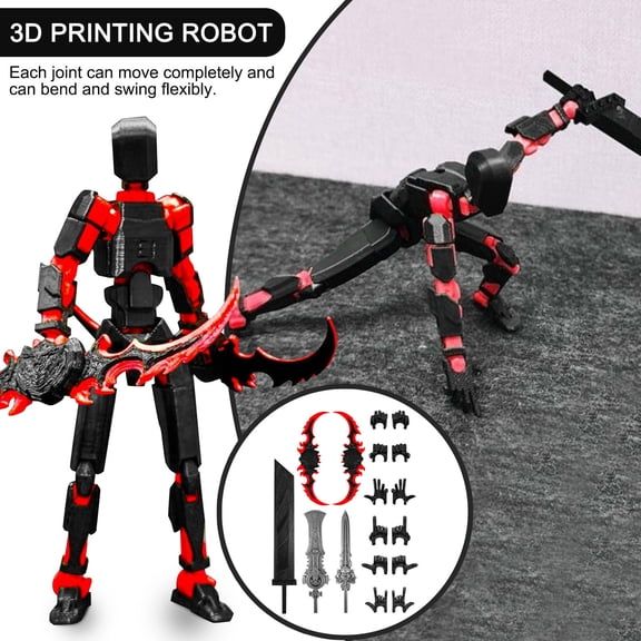 Christmas 3D Printed Titan Robot Action Figure Fully Posable Mobile Doll for Desktop Gaming Decor, Black Red