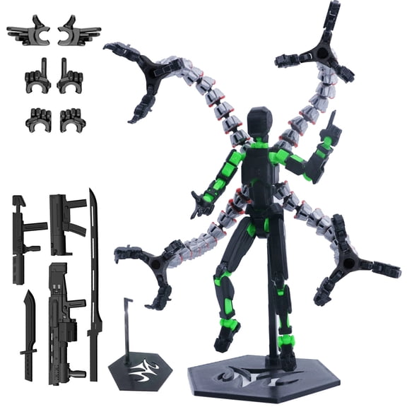 Christmas 3D Printed Titan Robot Action Figure Posable Jointed Mobile Doll with Interchangeable Accessories for Desktop Decor and Relief, Green