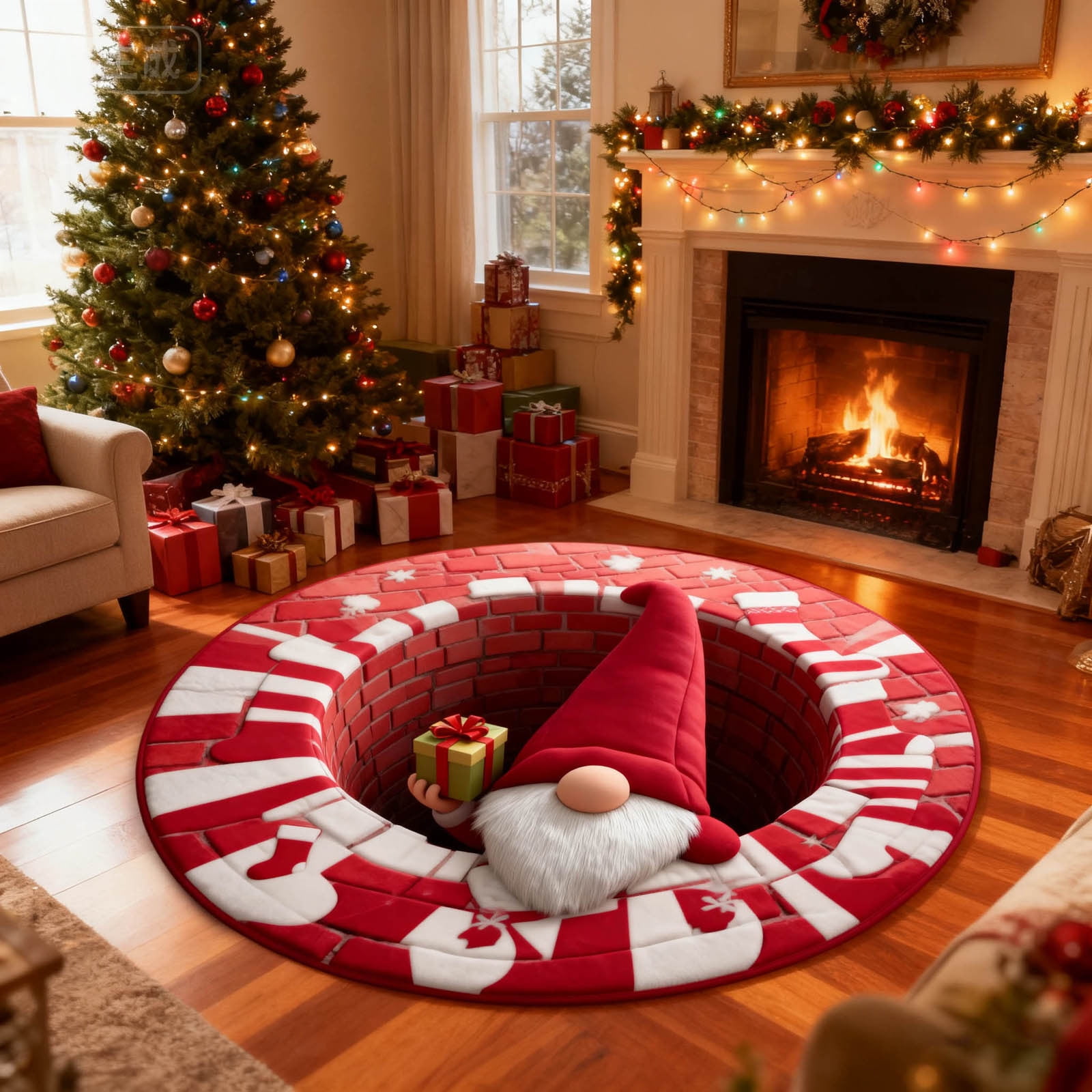 Christmas 3D Rug,32x32 Inch Christmas Optical Illusion Rugs, Decorative ...