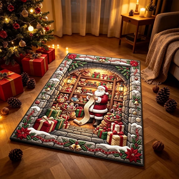 Christmas 3D Rug, Christmas Optical Illusion Area Mat, 19.68"x31.5" Optical Illusion Floor Mat with Depth Pattern for Porch Entryway Living Room, C