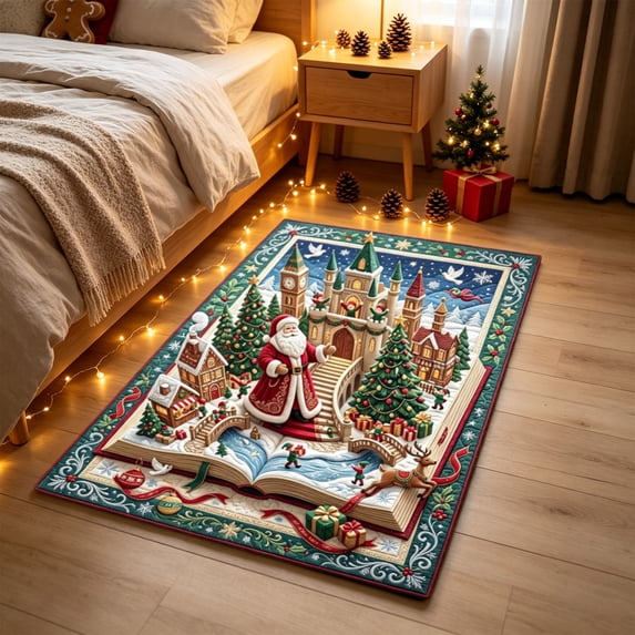 Christmas 3D Rug, Christmas Optical Illusion Area Mat, 19.68"x31.5" Optical Illusion Floor Mat with Depth Pattern for Porch Entryway Living Room, D