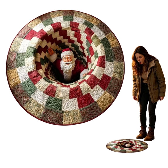 Christmas 3D Rug, Christmas Optical Illusion Area Mat Optical Illusion Floor Mat With Depth Pattern, Funny Round Floor Carpet For Porch Holiday Entryway Living Room Santa Claus