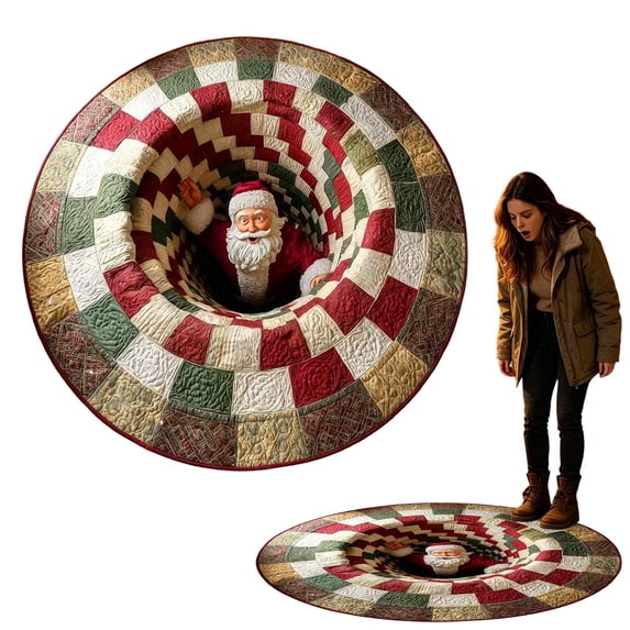 Christmas 3D Rug, Christmas Optical Illusion Area Mat Optical Illusion Floor Mat With Depth Pattern, Funny Round Floor Carpet For Porch Holiday Entryway Living Room Santa Claus