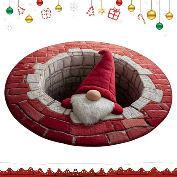Christmas 3D Rug – Christmas Optical Illusion Rugs, Decorative Rug With Depth Pattern Theme, Halloween Patterns, Santa Claus Quilted Round, Durable Fabric, Gift For Home Parties(Bb-1pc,31.49*31.48IN)