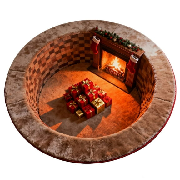 Christmas 3D Rug â Christmas Optical Illusion Rugs, Round Swirl Rug, Decorative Rugs with Depth Pattern, Funny Santa Claus Non- Mats, for Holiday Entryway Living Room Bedroom