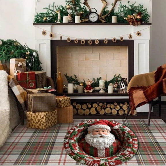 Christmas 3D Rug,Christmas Optical Illusion Rugs, Washable Indoor Throw Floor Covers,Xmas Round Area Cute Dog Rug,Santa Claus Non- Festival Carpet for Living Room Bedroom, Gifts! (D-15 Inch)