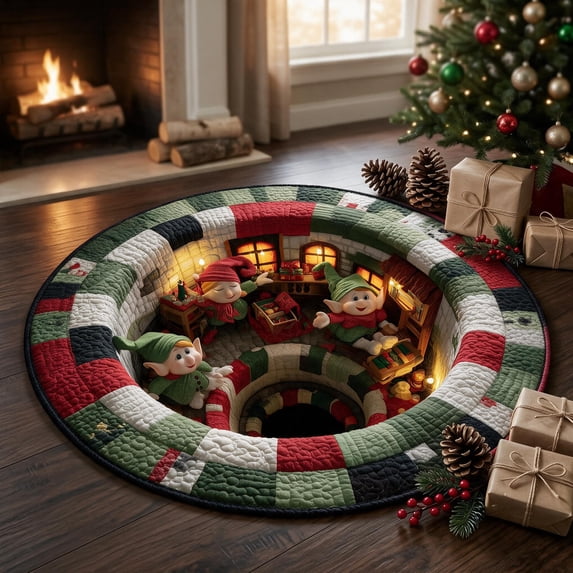 Christmas 3D Rug,Optical Illusion Round Area Mat, Decorative Deep Vortex Illusion Rug With Depth Pattern,Funny Santa Claus Non-Slip Mats,For Living Room & Bedroom Christmas Decor (F,55.12")
