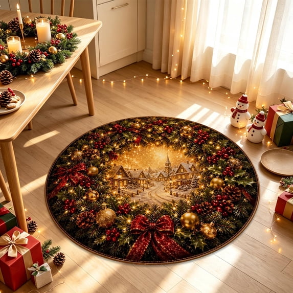 Christmas 3D Rugs Optical Illusion, 23.62Inch Christmas Round Rug, 3D Effect Design Floor Mat, Decorative Christmas 3D Rug for Living Room and Bedroom Christmas Decor