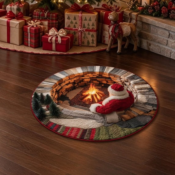 Christmas 3D Rugs Optical Illusion,Vortex Floor Mat with Christmas Pattern,Non-Slip Santa Claus Round 3D Effect Design Floor Mat for Festive Xmas Holiday Party Home Indoor Decorative