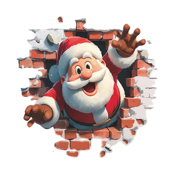 Christmas 3D Wall Stickers, Cartoon Cute Elk Santa Breaking Through Wall Design, Removable Window Clings, Holiday Party Home Decorations -1Pcs