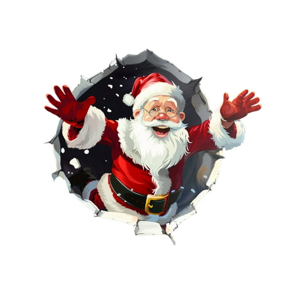 Christmas 3D Wall Stickers, Cartoon Cute Elk Santa Breaking Through Wall Design, Removable Window Clings, Holiday Party Home Decorations -1Pcs
