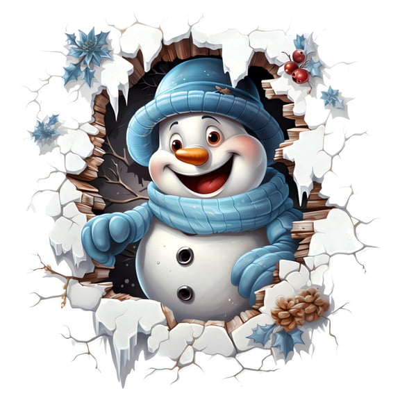 Christmas 3D Wall Stickers, Cartoon Cute Snowman Penguin Santa Breaking Through Wall Design, Removable Window Clings, Holiday Party Home Decorations -1Pcs