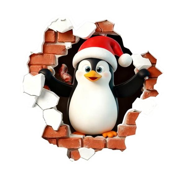 Christmas 3D Wall Stickers, Cartoon Cute Snowman Penguin Santa Breaking Through Wall Design, Removable Window Clings, Holiday Party Home Decorations -1Pcs