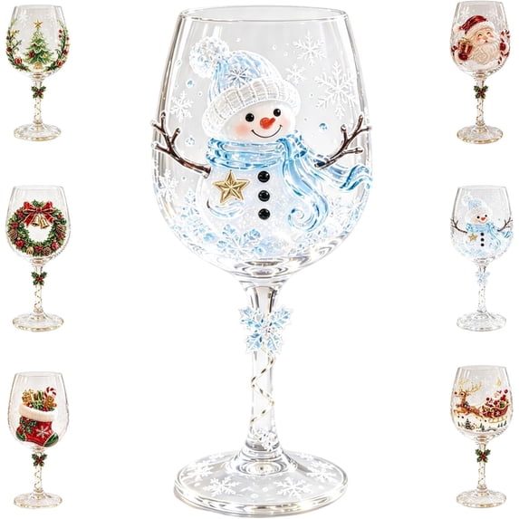 Christmas 3D Wine Glass Collection Gift Box Set,3D Christmas Glassware with Raised Holiday Designs,Festive Christmas Glass Cups for Wine,Drinks,Party and Home Decor(A1)