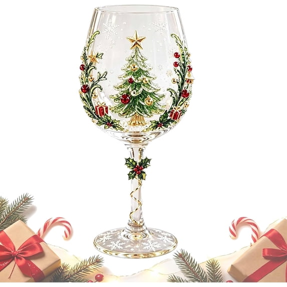 Christmas 3D Wine Glass Collection Gift Box Set, 3D Christmas Wine Glasses, for Wi制e, Cocktails, Holiday Party & Table Decor