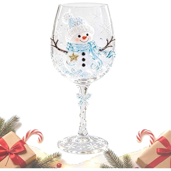 Christmas 3D Wine Glass Collection Gift Box Set, 3D Christmas Wine Glasses, for Wi制e, Cocktails, Holiday Party & Table Decor