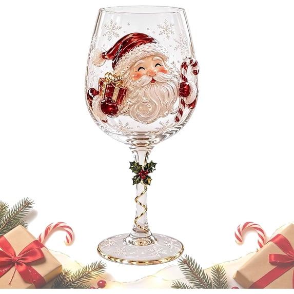 Christmas 3D Wine Glass Collection Gift Box Set, 3D Christmas Wine Glasses, for Wi制e, Cocktails, Holiday Party & Table Decor