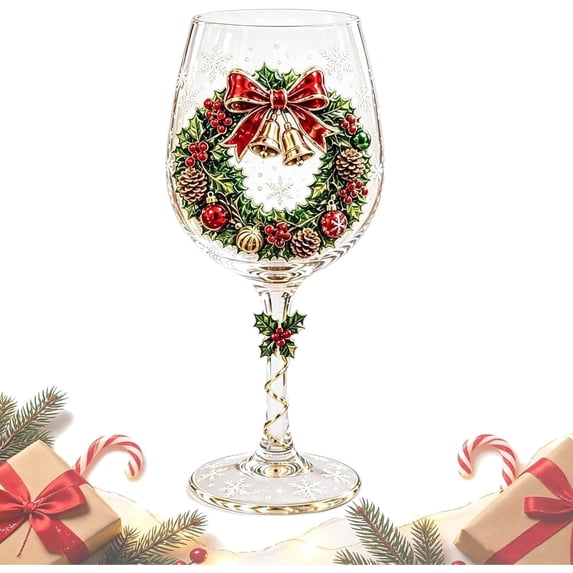 Christmas 3D Wine Glass Collection Gift Box Set, 3D Christmas Wine Glasses, for Wi制e, Cocktails, Holiday Party & Table Decor
