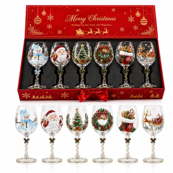 Wine Box Pack Christmas 3D Wine Glass Collection Gift Box Set, Raised Holiday Goblet ...