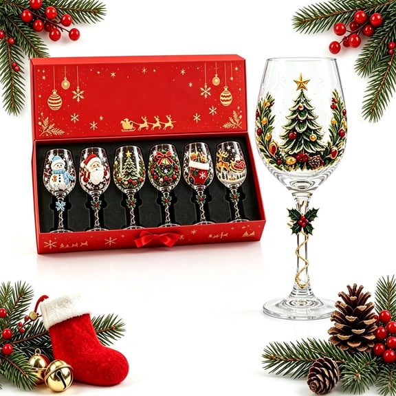 Christmas 3D Wine Glass Collection Gift Box Set, Christmas Wine Glasses,Raised Holiday Goblet with Snowflake Decor,Festive,Glassware,Holiday Party Decor,Wines & Cocktails,Table Decor
