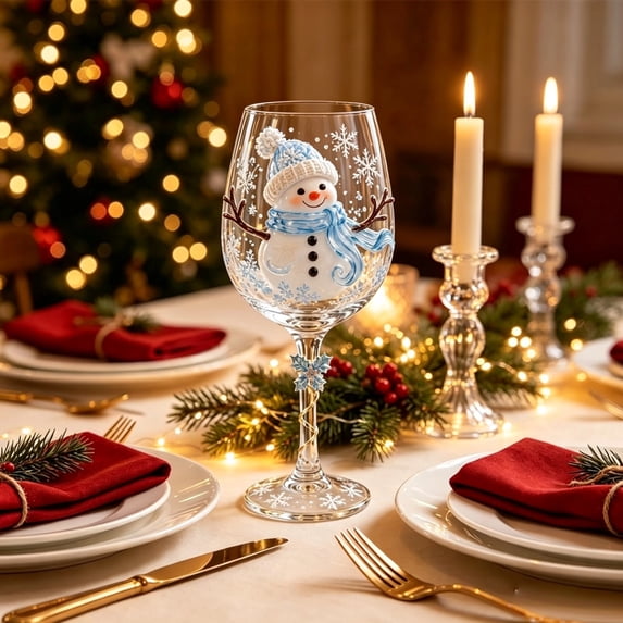 Christmas 3D Wine Glass Collection Gift,Christmas Glass Cup Christmas Wine Glasses,Raised Holiday Goblet with Snowflake Decor,Holiday Party Decor,Wines & Cocktails(1PCS)